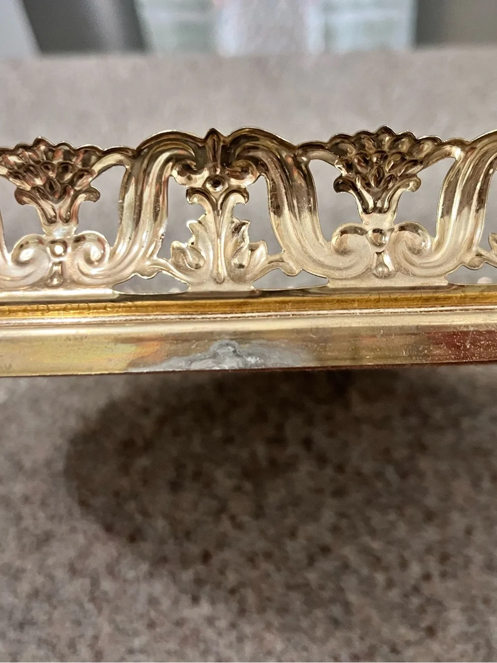 Vintage Ornate Gold Decorative Oval Vanity Mirror Tray Hollywood Regency Style